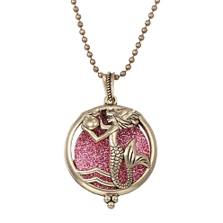 Sirena Collares con medallón magnético de aleación de bronce antiguo, Sábana de algodón de aromaterapia dentro de collares de botellas de perfume., sirena, 31.50 pulgada (80 cm)
