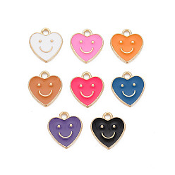 Mixed Color Alloy Enamel Charms, Cadmium Free & Lead Free, Light Gold, Heart with Smile, Mixed Color, 13x12x1.5mm, Hole: 1.6mm