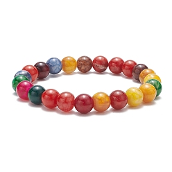 Colorful Dyed Natural Weathered Agate Round Beaded Stretch Bracelet for Women, Colorful, Inner Diameter: 2-3/8 inch(6cm)