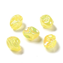 Jaune Placage uv perles acryliques irisées arc-en-ciel, nuggets, jaune, 18.5x15x13.5mm, Trou: 1.4mm