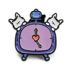 Horloge Épingles en émail de lapin de dessin animé, badge en alliage noir pour femme, horloge, 25x26x2mm