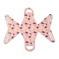 BrumosaRosa Bolsas de regalo de tela no tejida con tema de halloween con asa, bolsas de dulces, trapezoide con patrón de calabaza y escoba, rosa brumosa, 12.4x6.5x12.5 cm