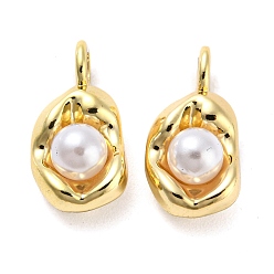 Golden Alloy with ABS Plastic Imitation Pearl Pendants, Lead Free & Cadmium Free, Oval Charm, Golden, 16x8x7.5mm, Hole: 2.5mm