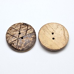 Coconut Brown 2 Holes Flat Round Coconut Sewing Buttons, Coconut Brown, 30x5~6mm, Hole: 1mm