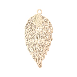 Light Gold Placage en laiton en filigrane de gros pendentifs, plaqué longue durée, charmes de feuilles, or et de lumière, 52.5x25x0.3mm, Trou: 2.5mm