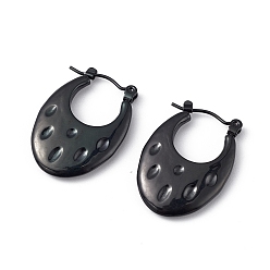 Electrophoresis Black 304 круглые текстурированные серьги-кольца из нержавеющей стали для женщин, электрофорез черный, 25x18x3.5 мм, штифты : 0.5 мм