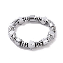 Plaqué Gris Disque & losange & colonne bracelet extensible en perles d'hématite synthétique pour hommes femmes, platinée, diamètre intérieur: 2-3/8 pouce (6.1 cm)