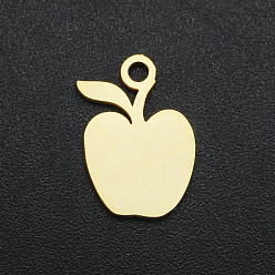 Golden 201 Stainless Steel Charms, Laser Cut, Apple, Golden, 13.5x10x1mm, Hole: 1.6mm