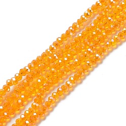 Orange Perles en verre electroplate, de couleur plaquée ab , facette, rondelle, orange, 3x2mm, Trou: 0.8mm, Environ 165~169 pcs/chapelet, 15~16 pouce (38~40 cm)