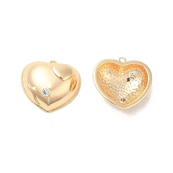 Real 18K Gold Plated Brass & Cubic Zirconia Pendants,Real, Heart Charm, Real 18K Gold Plated, 18x19.5x7mm, Hole: 1.2mm
