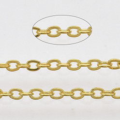 Golden Brass Coated Iron Cable Chains, Soldered, with Spool, Flat Oval, Golden, 2.2x1.7x0.3mm, about 39.37 Feet(12m)/roll