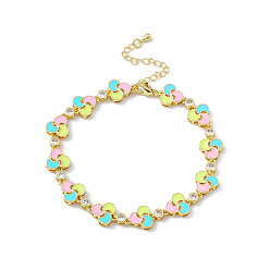 Golden Colorful Enamel Windwill & Cubic Zirconia Link Chain Bracelet, Brass Jewelry for Women, Golden, 7-3/4 inch(19.6cm)