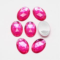 Camellia Acrylic Rhinestone Flat Back Cabochons, Faceted, Bottom Silver Plated, Oval, Camellia, 40x30x7~7.5mm