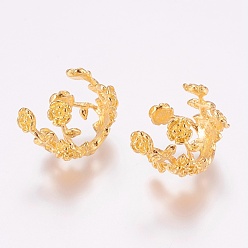 Real 18K Gold Plated Brass Fancy Bead Caps, Flower, Long-Lasting Plated, 4-Petal, Real 24K Gold Plated, 14x16x18mm, Hole: 2.5mm