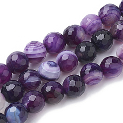 Indigo Natural Striped Agate/Banded Agate Beads Strands, Dyed, Faceted, Round, Indigo, 6mm, Hole: 1mm, about 62pcs/strand, 15.3 inch