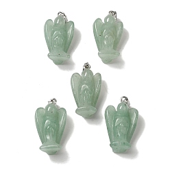 Green Aventurine Natural Green Aventurine Pendants, Angel Charms with Platinum Plated Alloy Snap on Bails, 31~31.5x17~18x12mm, Hole: 7.5x4mm