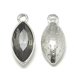 Gray Alloy Glass Pendants, Faceted, Horse Eye, Platinum, Gray, 20x9x5mm, Hole: 1.5mm