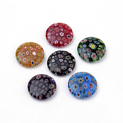 Mixed Color Handmade Millefiori Lampwork Beads, Flat Round, Mixed Color, 25~25.5x6mm, Hole: 1mm