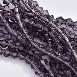 Dark Slate Blue Faceted Bicone Glass Beads Strands, Dark Slate Blue, 4x4mm, Hole: 1mm, about 92~96pcs/strand, 13.78~14.37 inch
