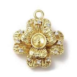 Oro Rack de latón chapado colgantes de óxido de circonio cúbico, sin plomo y cadmio, flor, dorado, 20x17x5.5 mm, agujero: 1.8 mm