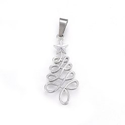 Stainless Steel Color 304 Stainless Steel Pendants, Christmas Tree with Star, Stainless Steel Color, 33x16x2mm, Hole: 7x4mm