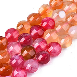 Sandy Brown Natural Agate Beads Strands, Dyed & Heated, Faceted, Flat Round, Sandy Brown, 8x6.5mm, Hole: 1.2mm, about 47pcs/strand, 14.96 inch(37cm).