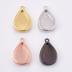 Mixed Color Brass Pendant Cabochon Settings, Plain Edge Bezel Cups, Long-Lasting Plated, teardrop, Mixed Color, Tray: 12.5x8.7mm, 16.6x10.5~11.5x3.5mm, Hole: 0.8mm