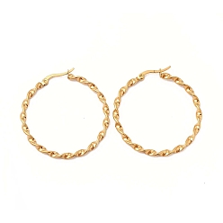 Golden 304 Stainless Steel Twist Round Hoop Earrings for Women, Golden, 40x3mm, Pin: 0.9~1.6x0.7mm