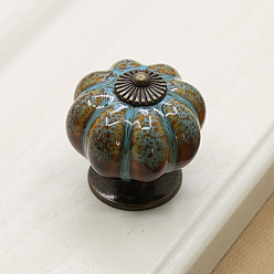 Deep Sky Blue Porcelain Drawer Knob, with Alloy Findings and Screws, Cabinet Pulls Handles for Kitchen Cupboard Door and Bathroom Drawer Hardware, Pumpkin, Deep Sky Blue, 40x40mm