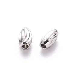 Stainless Steel Color 201 Stainless Steel Corrugated Beads, Oval, Stainless Steel Color, 5x3mm, Hole: 1.2mm