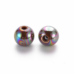Chameau Perles acryliques opaques, de couleur plaquée ab , ronde, chameau, 8x7mm, Trou: 2mm, environ1745 pcs / 500 g