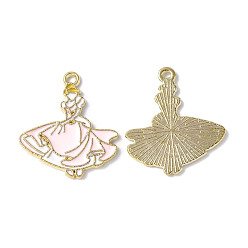 Pink Alloy Enamel Pendants, Light Gold, Princess Charm, Pink, 24x21x1mm, Hole: 1.4mm