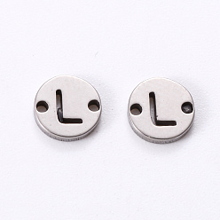 Letter L 201 Stainless Steel Links, Laser Cut, Flat Round with Letter, Letter.L, 6x6x1mm, Hole: 0.8mm