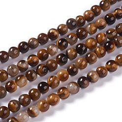 Tiger Eye Natural Yellow Tiger Eye Beads Strands, Grade B, Round, 8mm, Hole: 1mm, about 45~47pcs/strand, 14.37 inch~14.76(36.5~37.5cm)