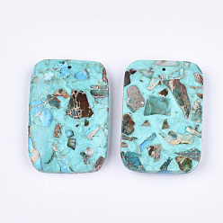 Cyan Assembled Synthetic Imperial Jasper and Turquoise Pendants, Dyed, Rectangle, Cyan, 47x32x7.5mm, Hole: 1.4mm