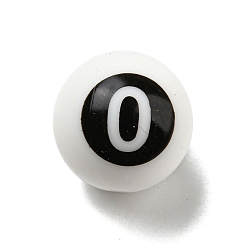 Blanc Rond avec chiffre noir 0 perles en silicone, perles à mâcher pour les jouets de dentition, Diy soins infirmiers colliers faisant, blanc, 14.5~15x14.5mm, Trou: 2mm