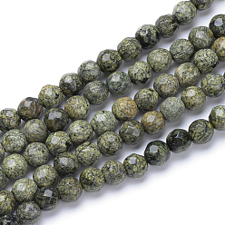 Serpentin Brins de perles en pierre serpentine naturelle / dentelle verte, ronde à facettes, 6mm, Trou: 1mm, Environ 70 pcs/chapelet, 15.7 pouce