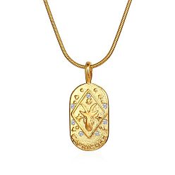 Capricorn Constellations Cubic Zirconia Pendant Necklace, with Golden Stainless Steel Round Snake Chains, Capricorn, 17.72 inch(45cm)