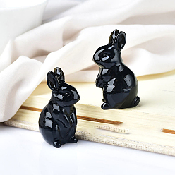 Obsidian Natural Obsidian Home Display Decorations, 3D Rabbit, 22x40mm
