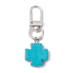 Turquoise Synthétique Décorations pendentifs croix turquoise synthétique, avec un alliage pivotant homard fermoirs griffe, 56mm