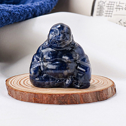 Sodalite Natural Sodalite Carved Healing Buddha Figurines, Reiki Energy Stone Display Decorations, 30x30mm