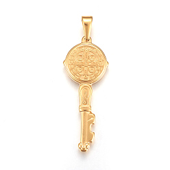 Golden 304 Stainless Steel Big Pendants, Key with Saint Benedict Medal, Golden, 52x20.5x3.5mm, Hole: 4.5x8.5mm