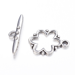 Antique Silver Alloy Toggle Clasps, Lead Free and Cadmium Free, Antique Silver, Flower: 19x15x1.5mm, hole: 2mm. Bar: 24x6x4mm, hole: 2mm