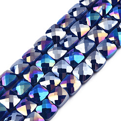 Medium Blue Electroplate Opaque Solid Color Glass Beads Strands, AB Color Plated, Faceted, Square, Medium Blue, 6x6x4.5mm, Hole: 1.2mm, about 95~98Pcs/strand, 24.41 inch(62cm)