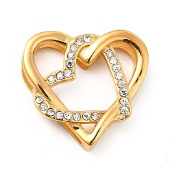 Oro 304 colgantes de acero inoxidable, con diamantes de imitación de cristal, encantos del corazón, dorado, 23x25x5 mm, agujero: 7.5~9x2.3 mm