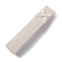 Dentelle Vieille Boîtes à colliers en papier rectangle imprimé grille avec nœud papillon, coffret cadeau à bijoux pour le rangement des colliers, vieille dentelle, 21x4x2.2 cm