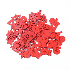 Rouge Pendentifs en bois de peuplier naturel, peint à la bombe, pour noël, gants crhistmas, rouge, 32~37.5x27~30.5x2.5mm, Trou: 1.8mm