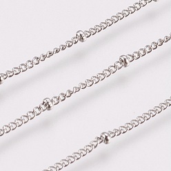 Stainless Steel Color 304 Stainless Steel Twisted Chains Curb Chain, with Spool, Satellite Chains, Decorative Chains, with Rondelle Beads, Soldered, Stainless Steel Color, 1.5~2mm, about 32.8 Feet(10m)/roll