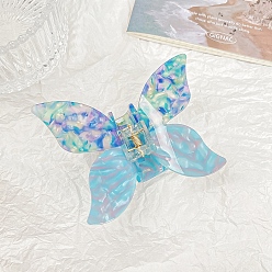 Sky Blue Butterfly Cellulose Acetate Large Claw Hair Clips, for Women Girl Thick Hair, Sky Blue, 75x100mm