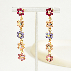 Coloré Boucles d'oreilles pendantes en laiton plaqué or véritable, micro pavé de zircone cubique pour femmes, fleur, colorées, 18mm